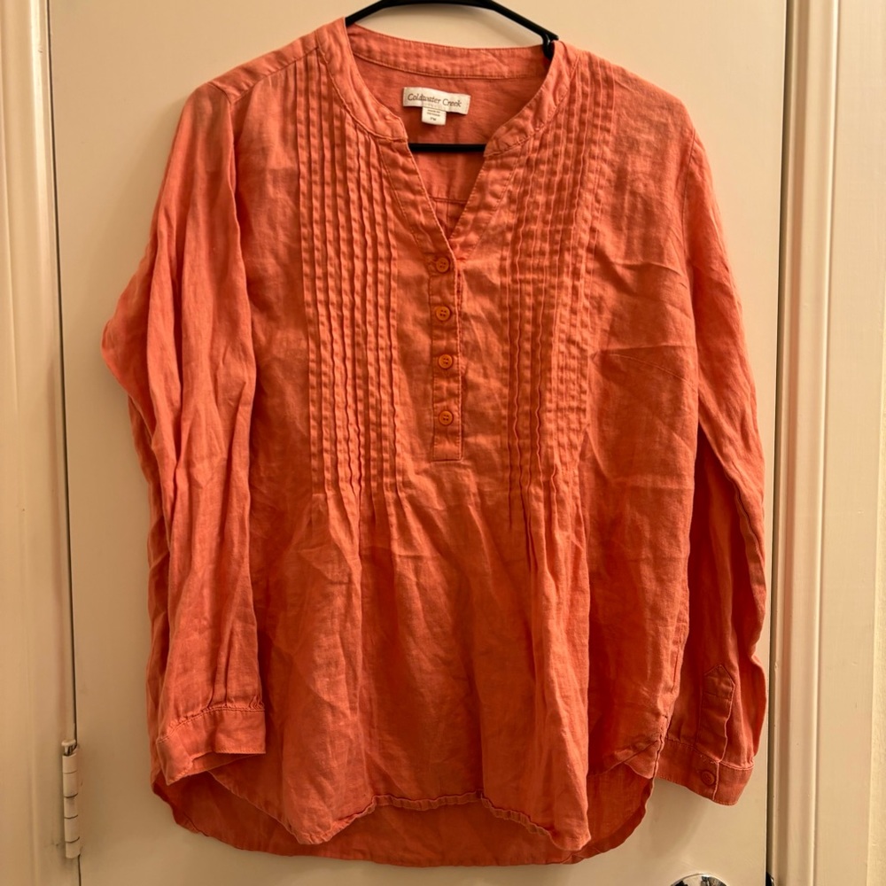 Coldwater Creek 100% Linen Pintuck Tunic Top Shirt Canyon Rose Medium